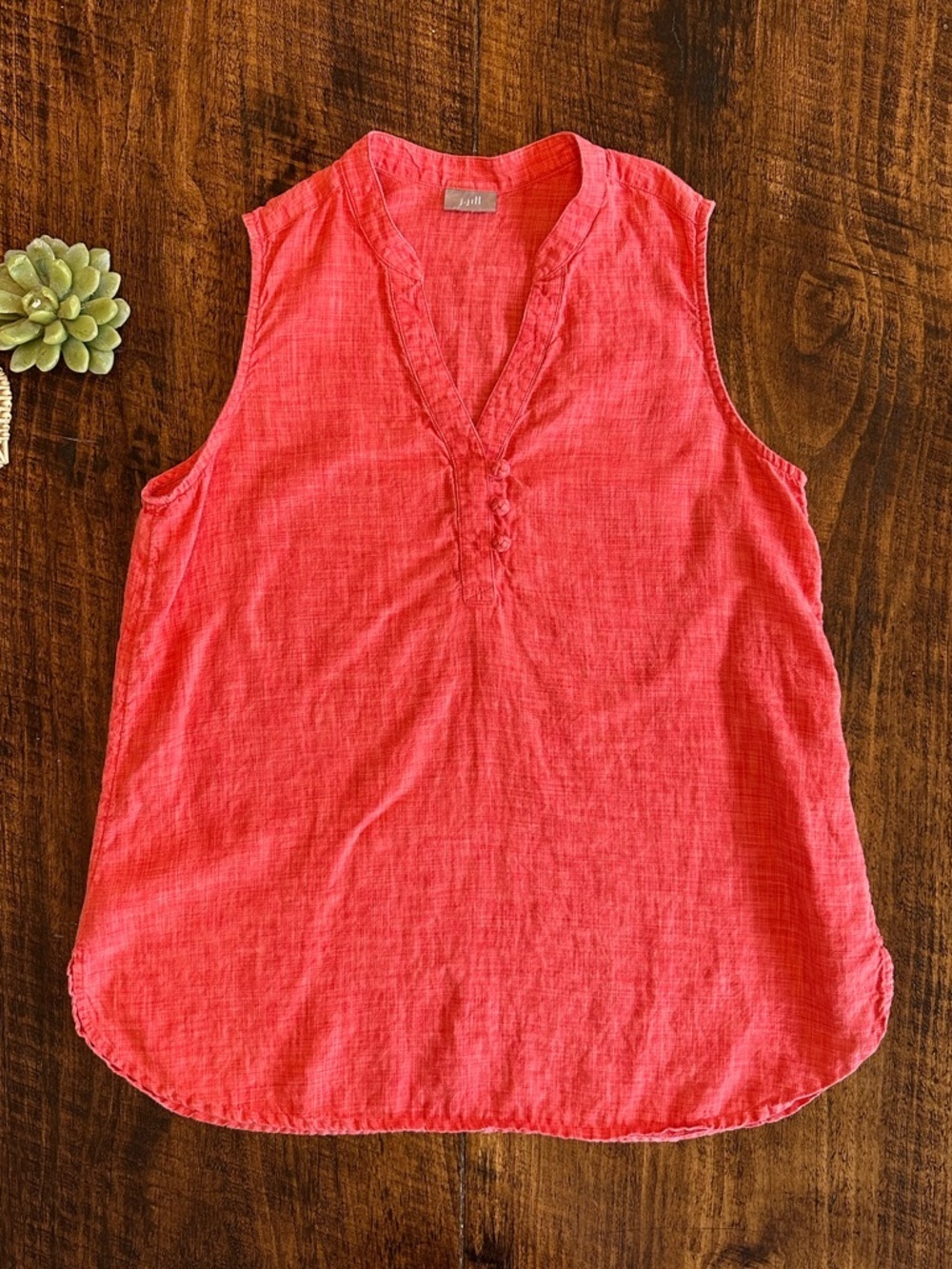 J. Jill | Coral Pink/Red 100% Linen Sleeveless V-Neck Top Size M
